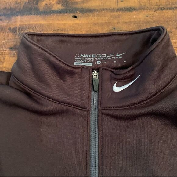 Nike Golf Thermafit Warm Fleece Lined 1/4 Zip Pulover Brown Sz M - Picture 6 of 8